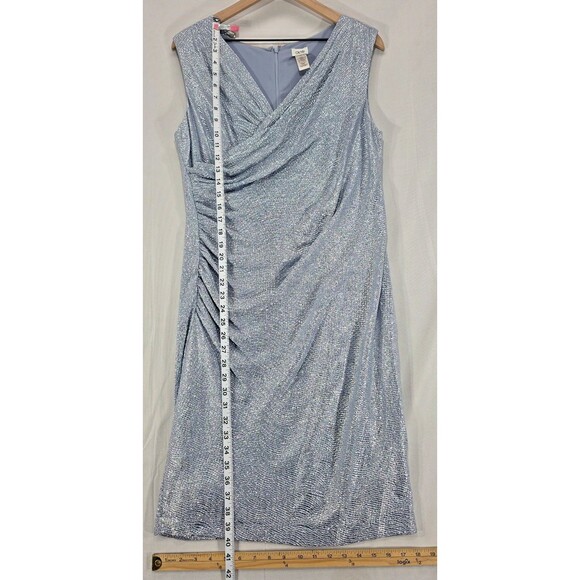 Cache Metallic Cocktail Dress Ruched Sleeveless Blue Silver Party Glam Fairy 14 - Picture 13 of 14